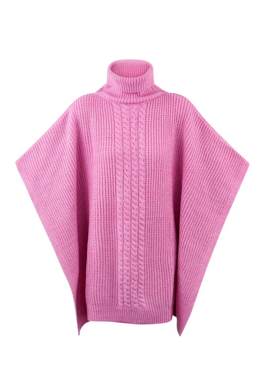 Tess - Roze gebreide poncho met col | Colourful Sweaters collectie