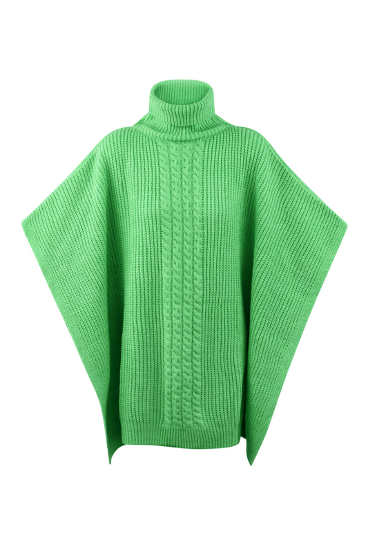 Tess - Groene gebreide poncho met col | Colourful Sweaters collectie
