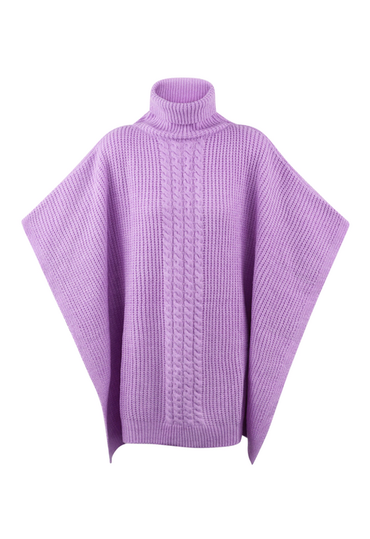 Tess - Paarse gebreide poncho met col | Colourful Sweaters collectie