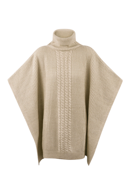 Tess - Beige gebreide poncho met col | Colourful Sweaters collectie
