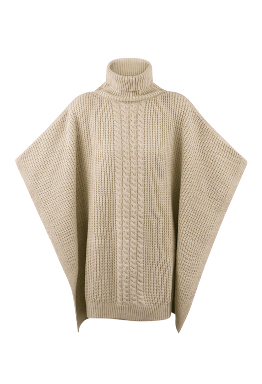 Tess - Beige gebreide poncho met col | Colourful Sweaters collectie