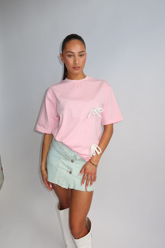 Priority: Ann-Fleur t-shirt dames; Bow Patch Tee - Roze/ Pink | Tee Time collectie