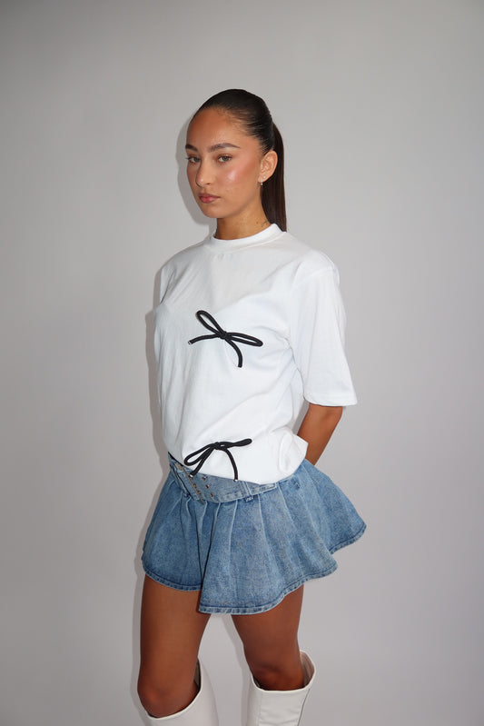 Priority: Ann-Fleur t-shirt dames; Bow Patch Tee - White/ Wit | Tee Time collectie
