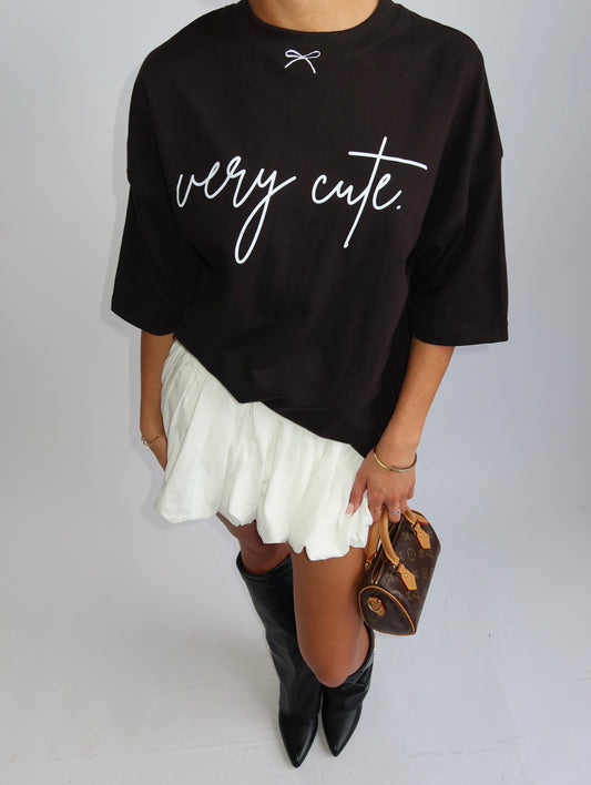 Priority t-shirt dames; 'The very cute' oversized Tee - Black/ Zwart | Tee Time collectie