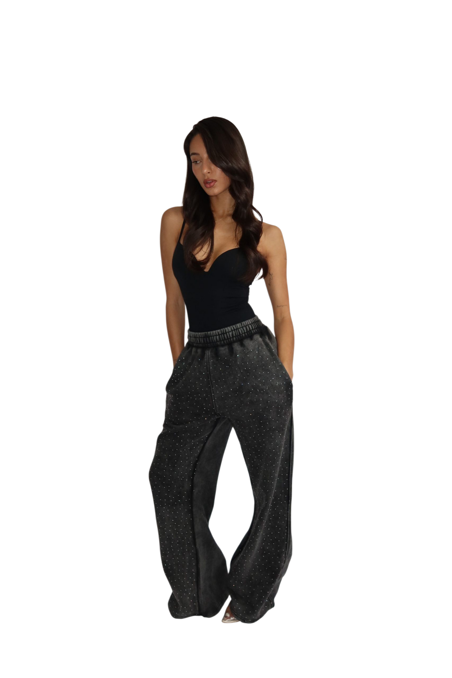 Priority strass jogger; Priority Rhinestone jogger Limited Edition - Zwart (Washed Black)