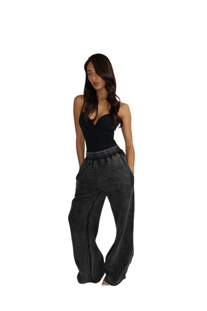 Priority strass jogger; Priority Rhinestone jogger Limited Edition - Zwart (Washed Black)