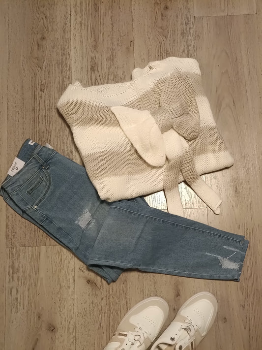 Bow - Petrol gebreide dames trui met strik detail | Selflove collectie