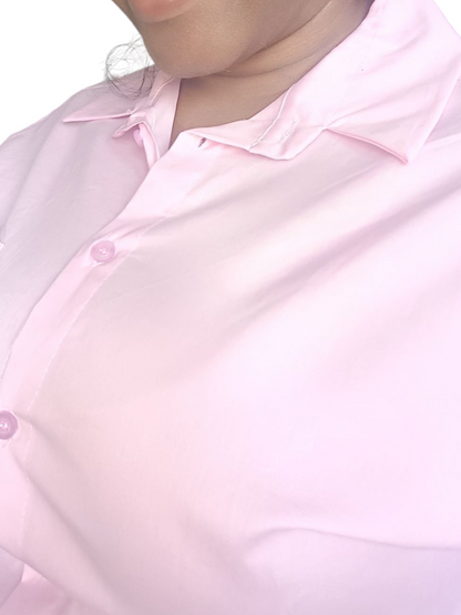 Jamy - Dames blouse met lange mouwen en een borstzak - Licht roze | Lente & Pastels collectie