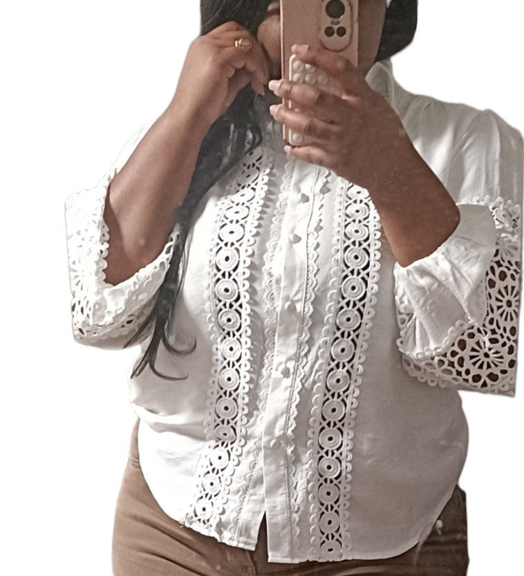 Broderie blouse dames - Roomwit