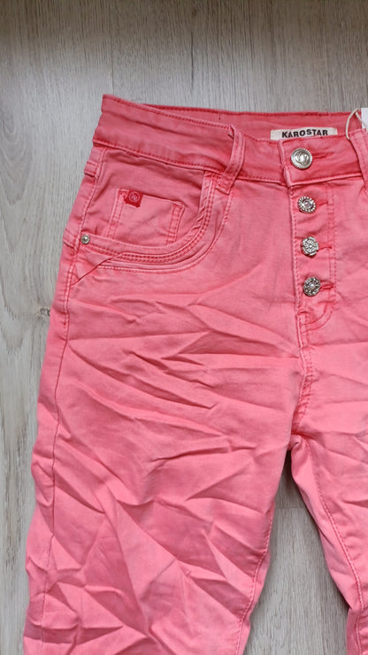 Karostar jeans met knoopsluiting - Koraal roze