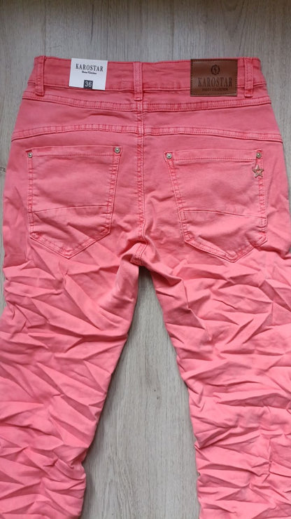 Karostar jeans met knoopsluiting - Koraal roze