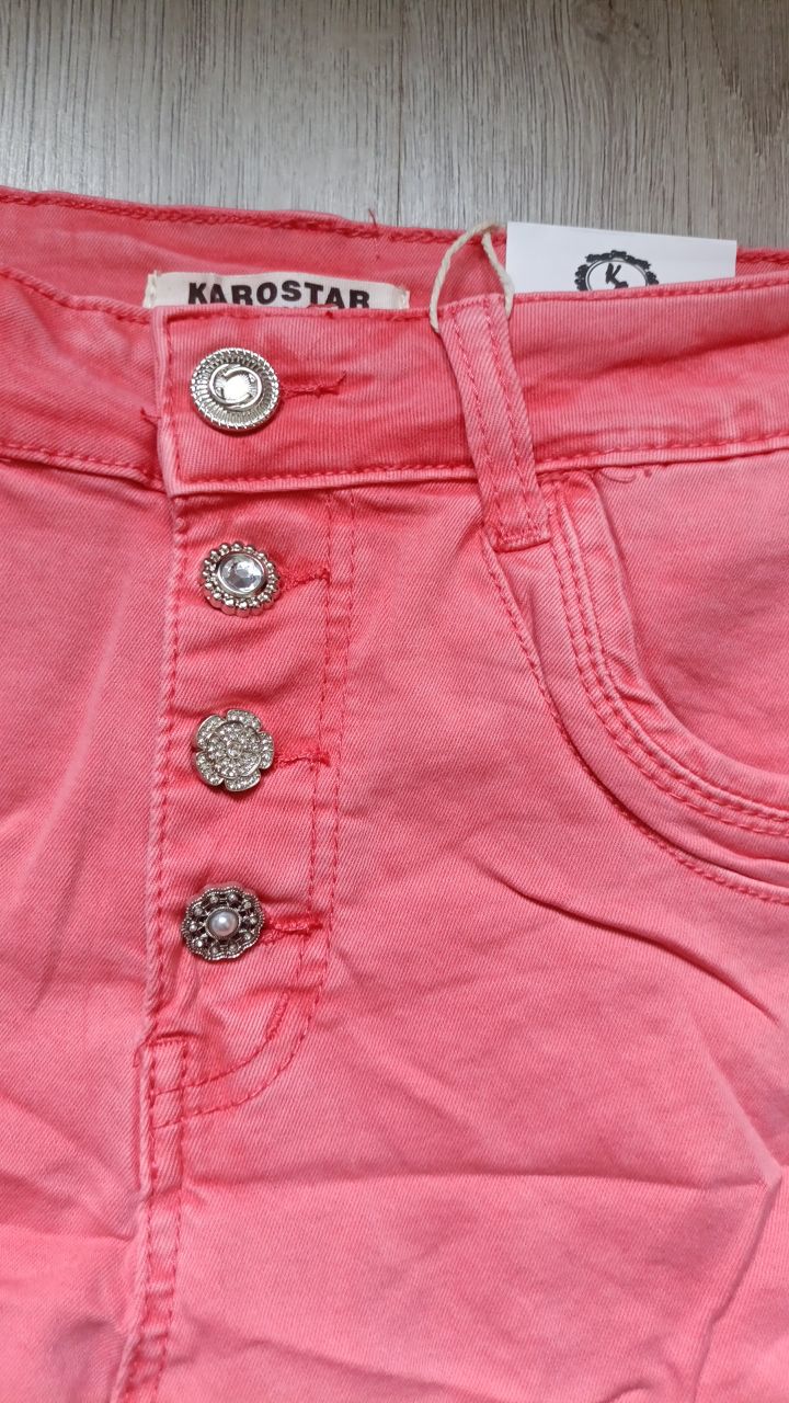 Karostar jeans met knoopsluiting - Koraal roze