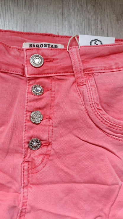 Karostar jeans met knoopsluiting - Koraal roze
