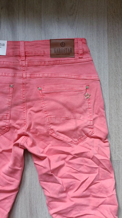 Karostar jeans met knoopsluiting - Koraal roze