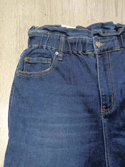Karostar ultra high waist jeans met rits en hart vormige strass-knoop