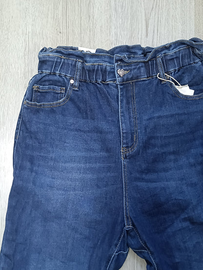 Karostar ultra high waist jeans met rits en hart vormige strass-knoop