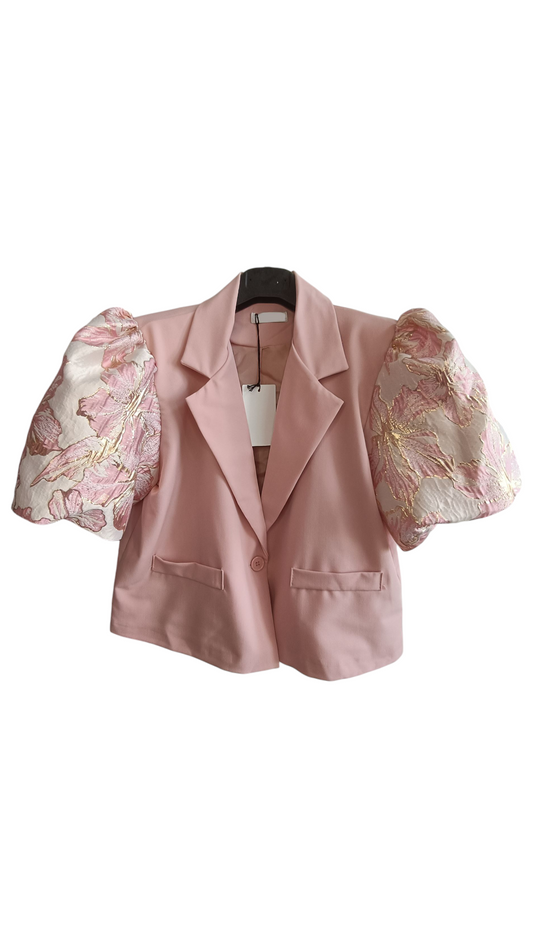 Korte blazer Jaquard mouwen; pofmouw - roze