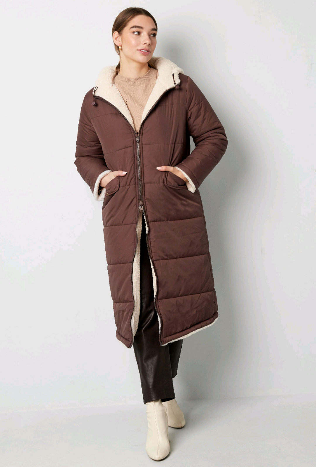 Lange gewatteerde jas dames/ puffer jas dames - Bruin | Fall4Me collectie