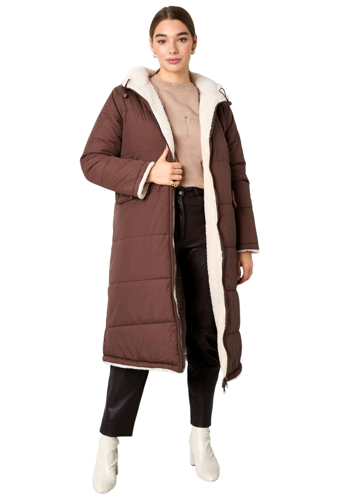 Lange gewatteerde jas dames/ puffer jas dames - Bruin | Fall4Me collectie
