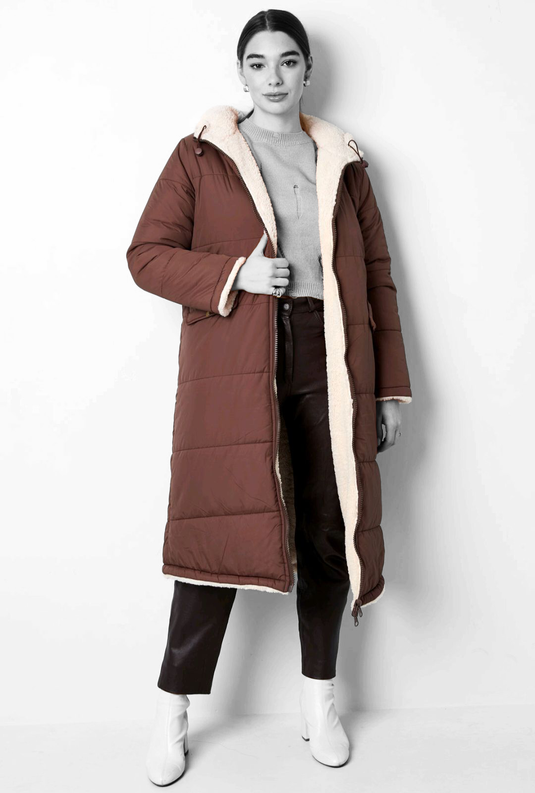 Lange gewatteerde jas dames/ puffer jas dames - Bruin | Fall4Me collectie