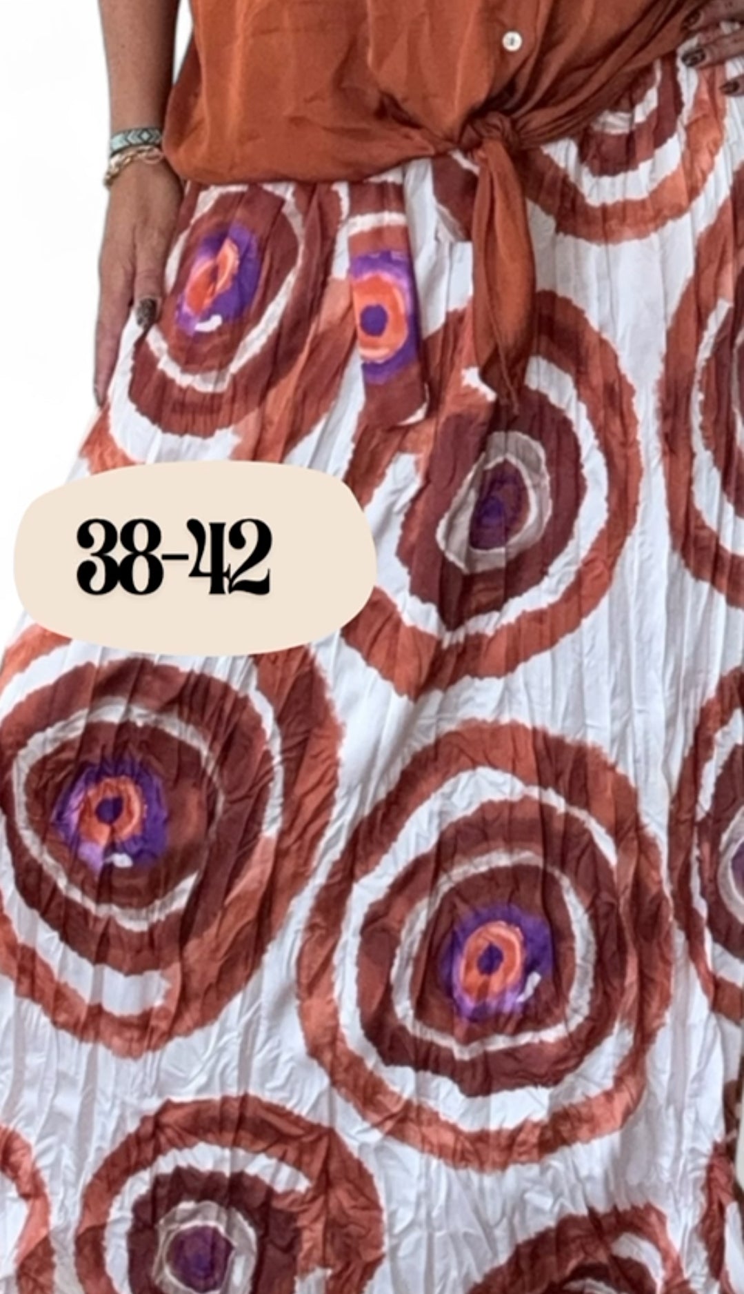 Lange plissé rok dames; Swirl - Gebroken Wit/ Roest | Fall4me collectie 2.0