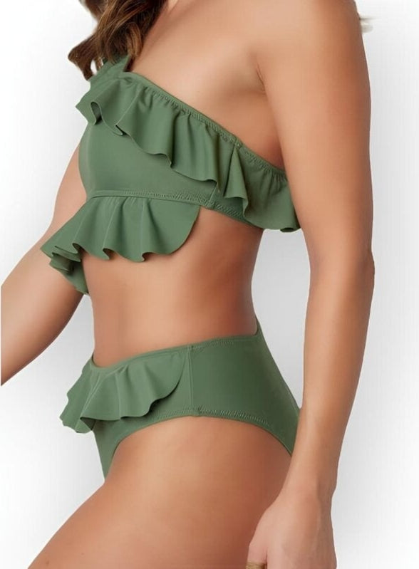 Tia; Dames monokini/ badpak met ruffels - Kobalt blauw (Maat L)