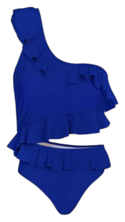 Tia; Dames monokini/ badpak met ruffels - Kobalt blauw (Maat L)