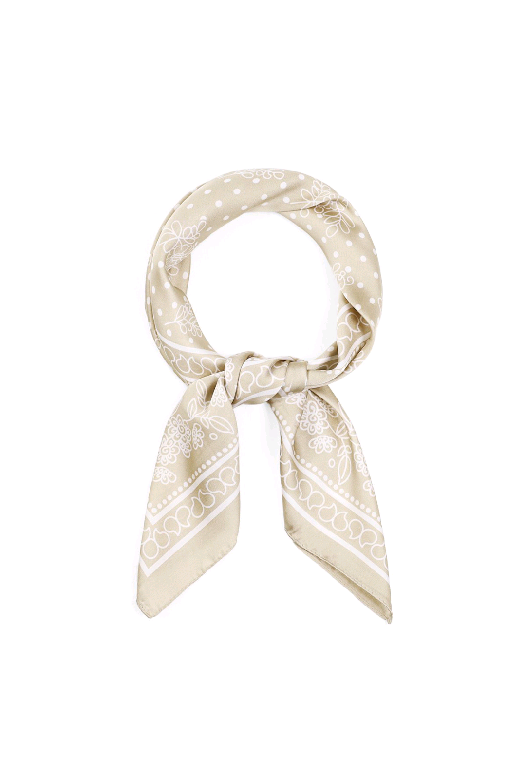 Nek sjaaltje dames bloemen en subtiele stippen - Beige/ Licht camel