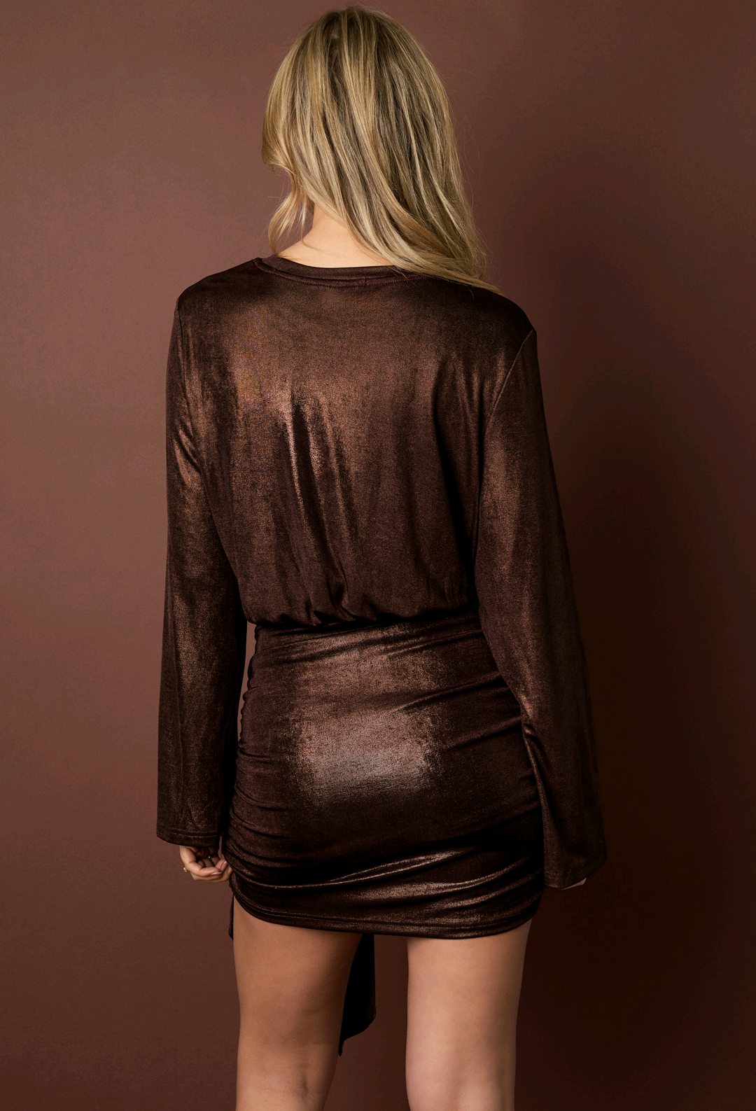 Dames chique/ nette jurk met lange mouwen - Bruin | Sparkle on Me collectie