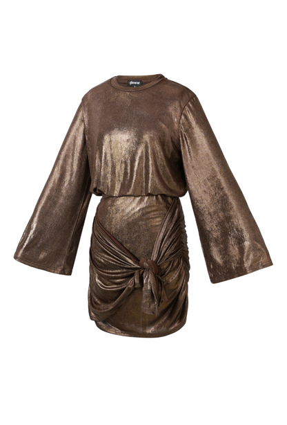 Dames chique/ nette jurk met lange mouwen - Bruin | Sparkle on Me collectie