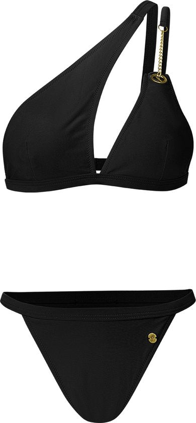 Arya; Zwarte One shoulder triangel bikini - Maat M