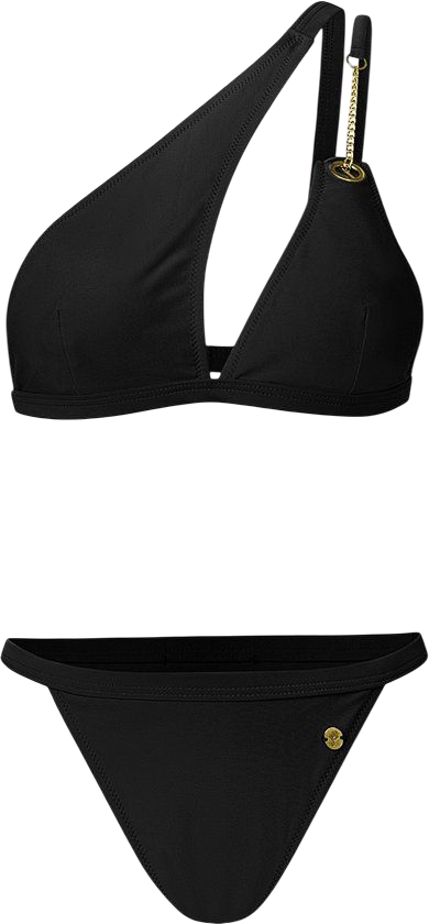 Arya; Zwarte One shoulder triangel bikini - Maat M