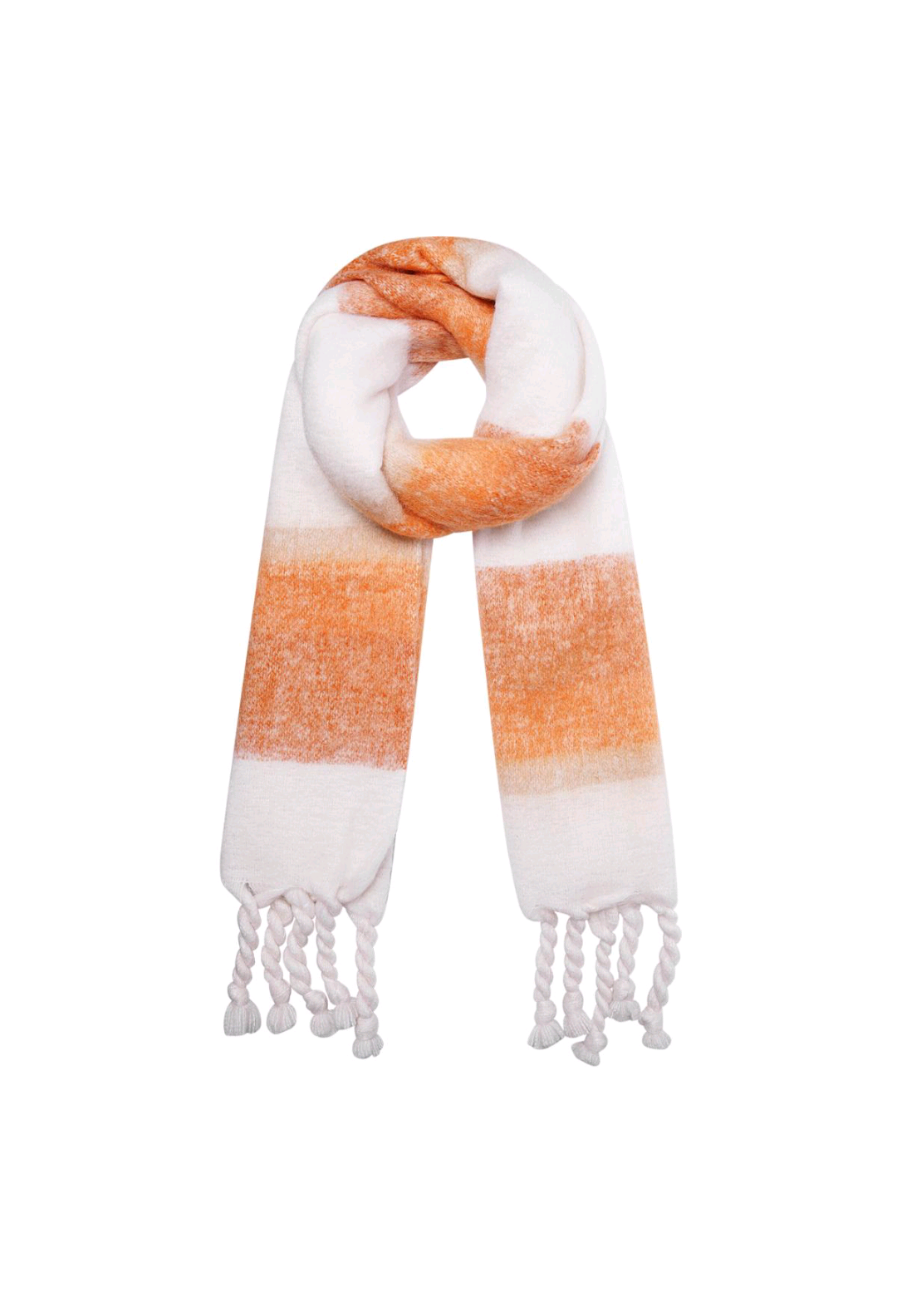 Winter sjaal dames met ombre effect en gevlochten franjes - Oranje | Fall4me collectie