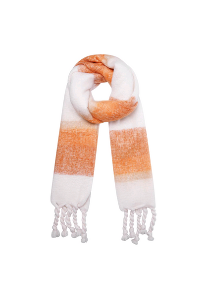 Winter sjaal dames met ombre effect en gevlochten franjes - Oranje | Fall4me collectie