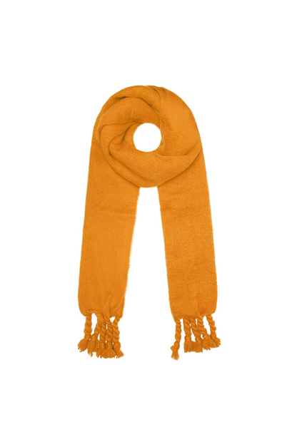 Winter sjaal effen kleur met gevlochten franjes - Oranje | Fall4me collectie