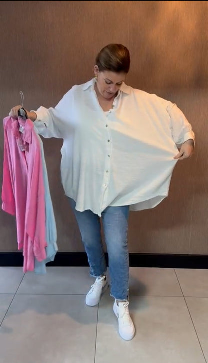 Plussize/ oversized dames blouse Rockstar Wings - Fuchsia roze | Lente & Pastels collectie