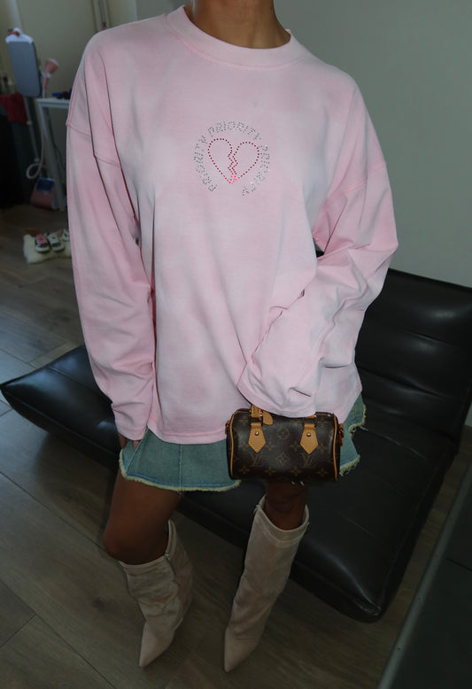 Priority strass shirt: PRIORITY RHINESTONE LONGSLEEVE – Roze (Washed Pink)
