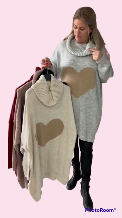 Dames trui grote maten Milou; dames trui met hart - Grijs