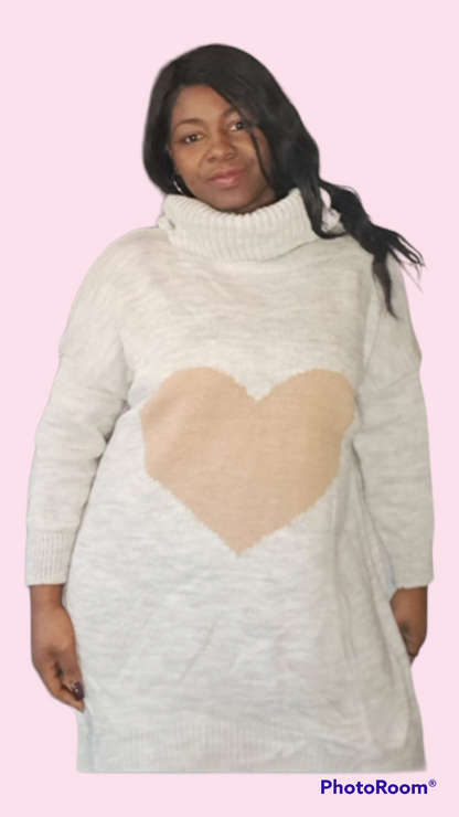 Dames trui grote maten Milou; dames trui met hart - Grijs