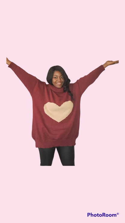 Dames trui grote maten Milou; dames trui met hart - Bordeaux rood