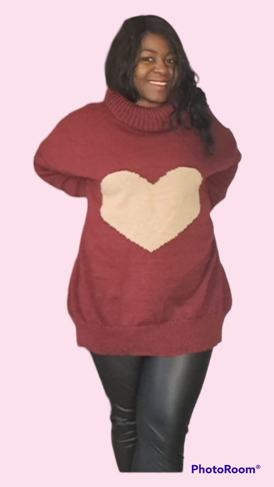 Dames trui grote maten Milou; dames trui met hart - Bordeaux rood