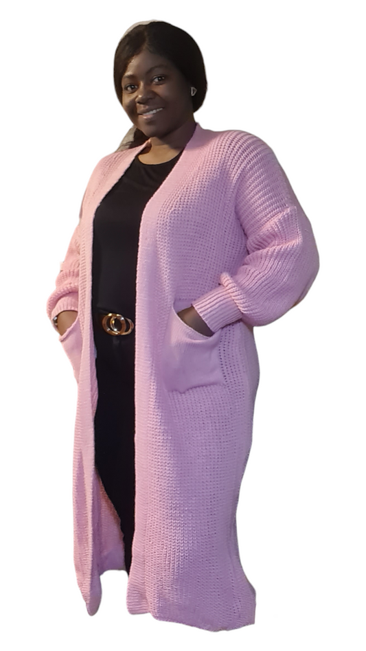 Vest Lena - Roze gebreide dames vest met zakken.