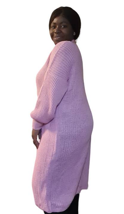 Vest Lena - Roze gebreide dames vest met zakken.