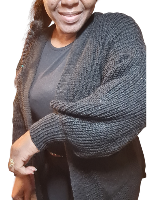 Vest Lena - Zwarte gebreide dames vest met zakken.