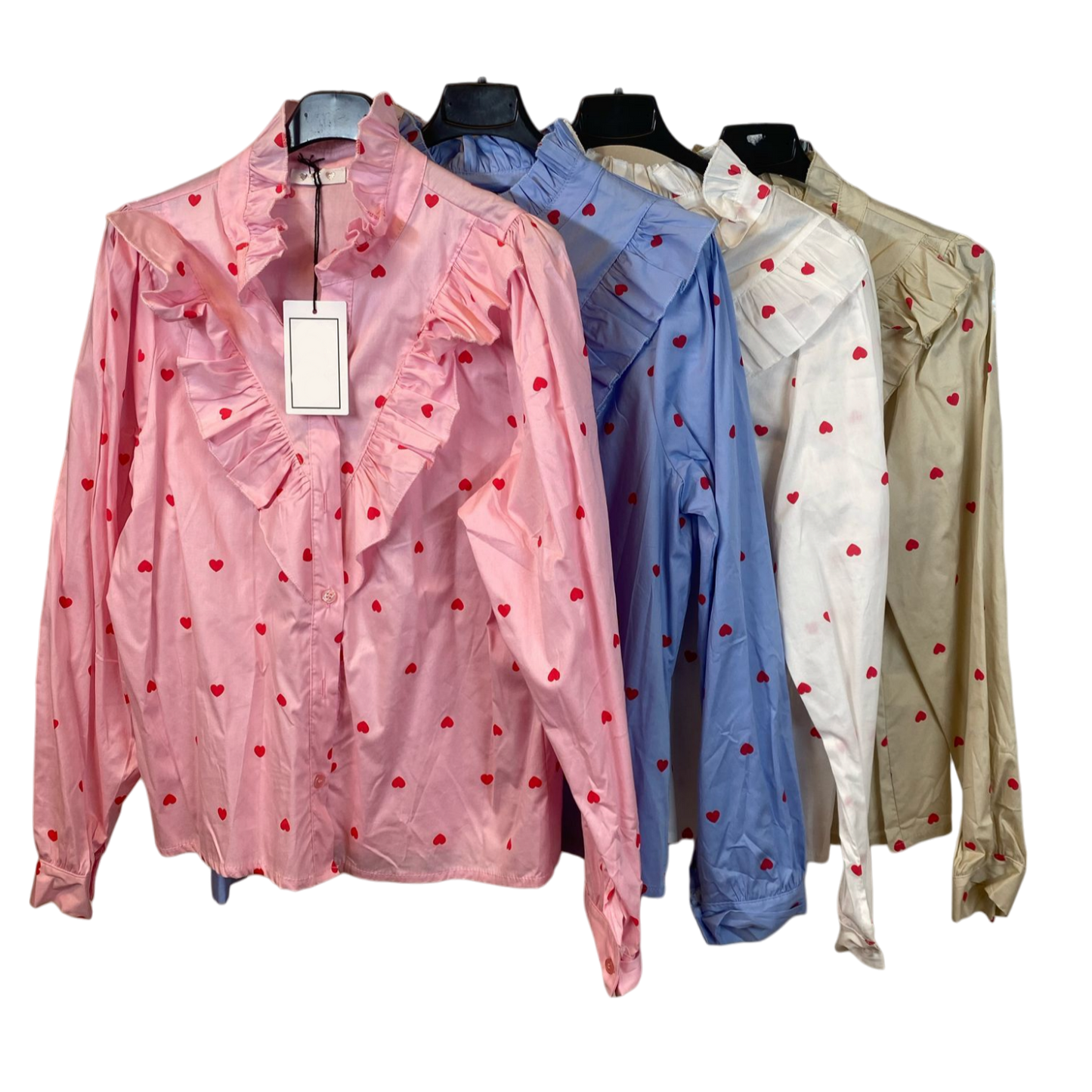 Lovely - Roze dames blouse met hartjes