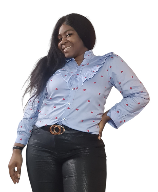 Lovely - Blauwe dames blouse met hartjes