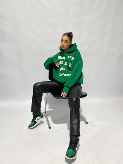 Priority hoodie: I'm a kid with a dream hoodie - Premium quality - puff print - Groen