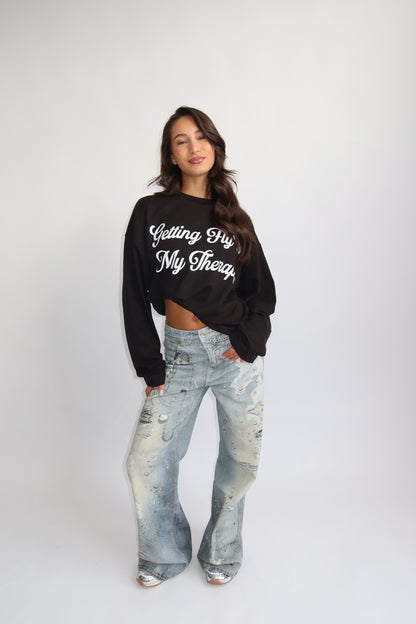 Priority Longsleeve; Getting Fly is my Therapy Longsleeve - Zwart