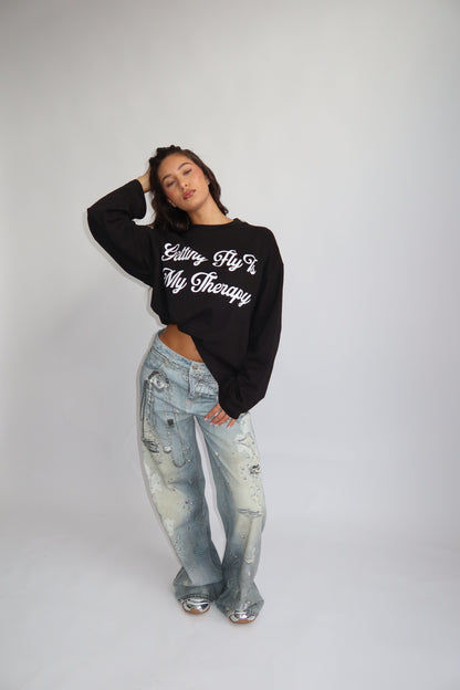 Priority Longsleeve; Getting Fly is my Therapy Longsleeve - Zwart