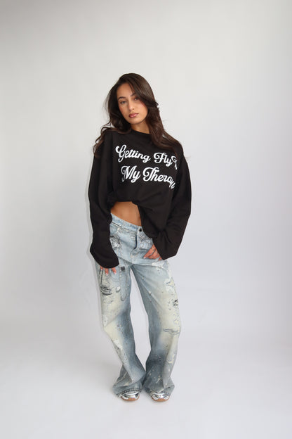 Priority Longsleeve; Getting Fly is my Therapy Longsleeve - Zwart